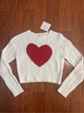 NWT Design History Girls Winter White Cable-Knit Sweater Red Heart Girls Small